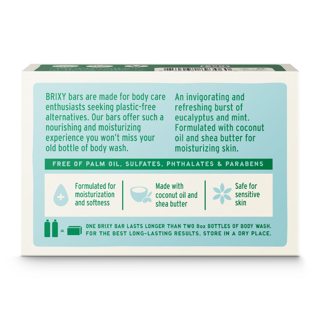 BRIXY Mint Eucalyptus Body Wash Bar for Moisturization & Softness (sold in Cases of 6)