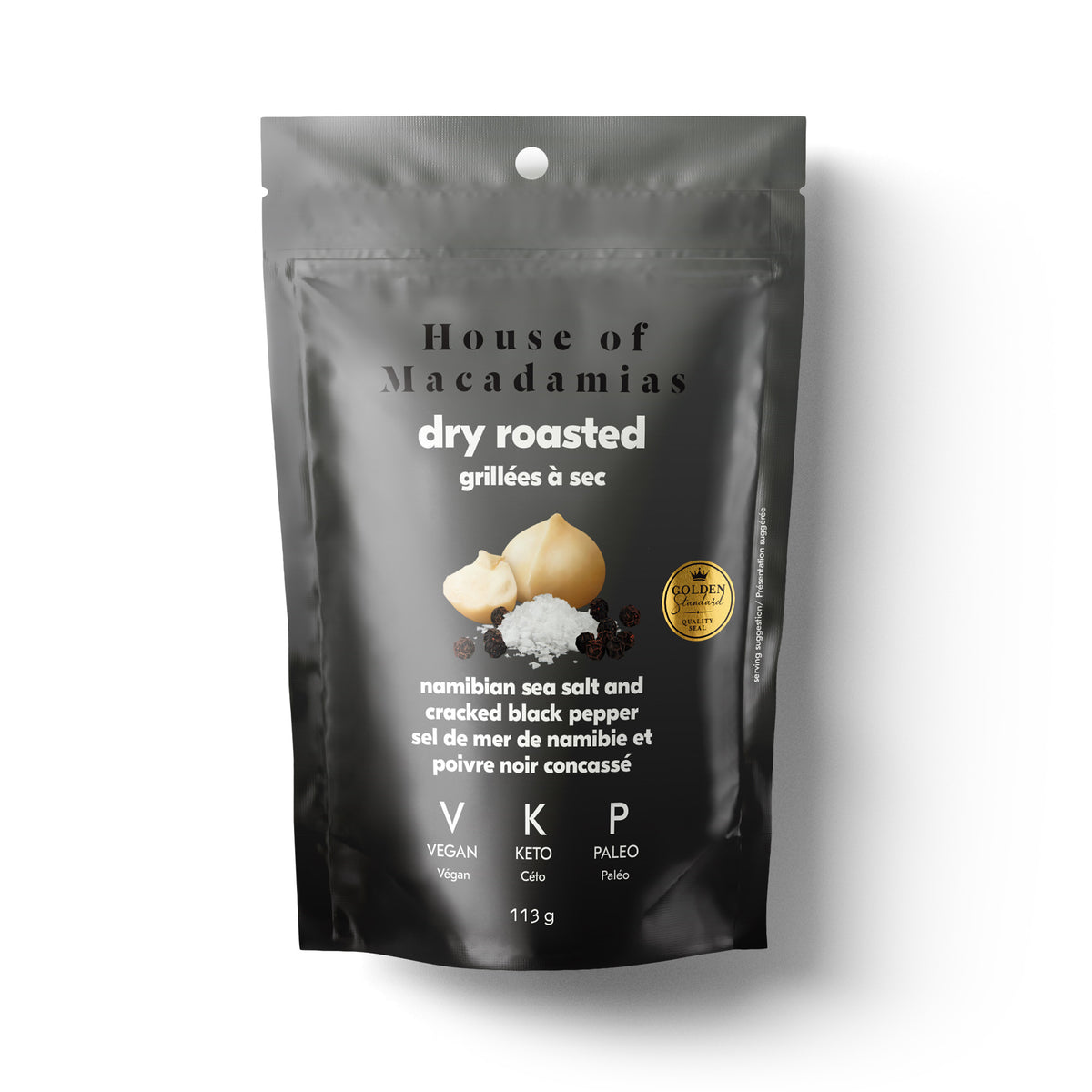 *Discontined* Dry Roasted Macadamia Nuts with Namibian Sea Salt & Cracked Pepper (6 x 113g each)