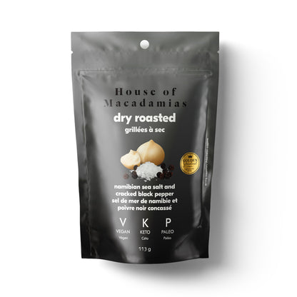 *Discontined* Dry Roasted Macadamia Nuts with Namibian Sea Salt & Cracked Pepper (6 x 113g each)