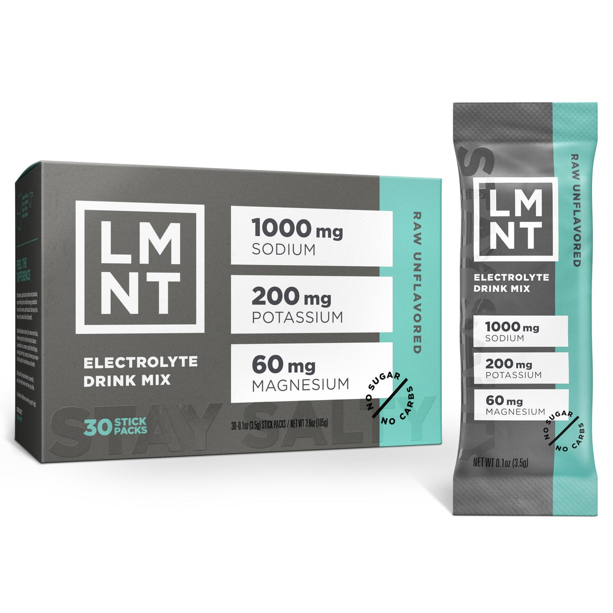 LMNT Raw Unflavored Salt, 30ct